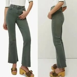 Veronica Beard Carson Ankle Flare High Rise Jeans Moss Green 25
